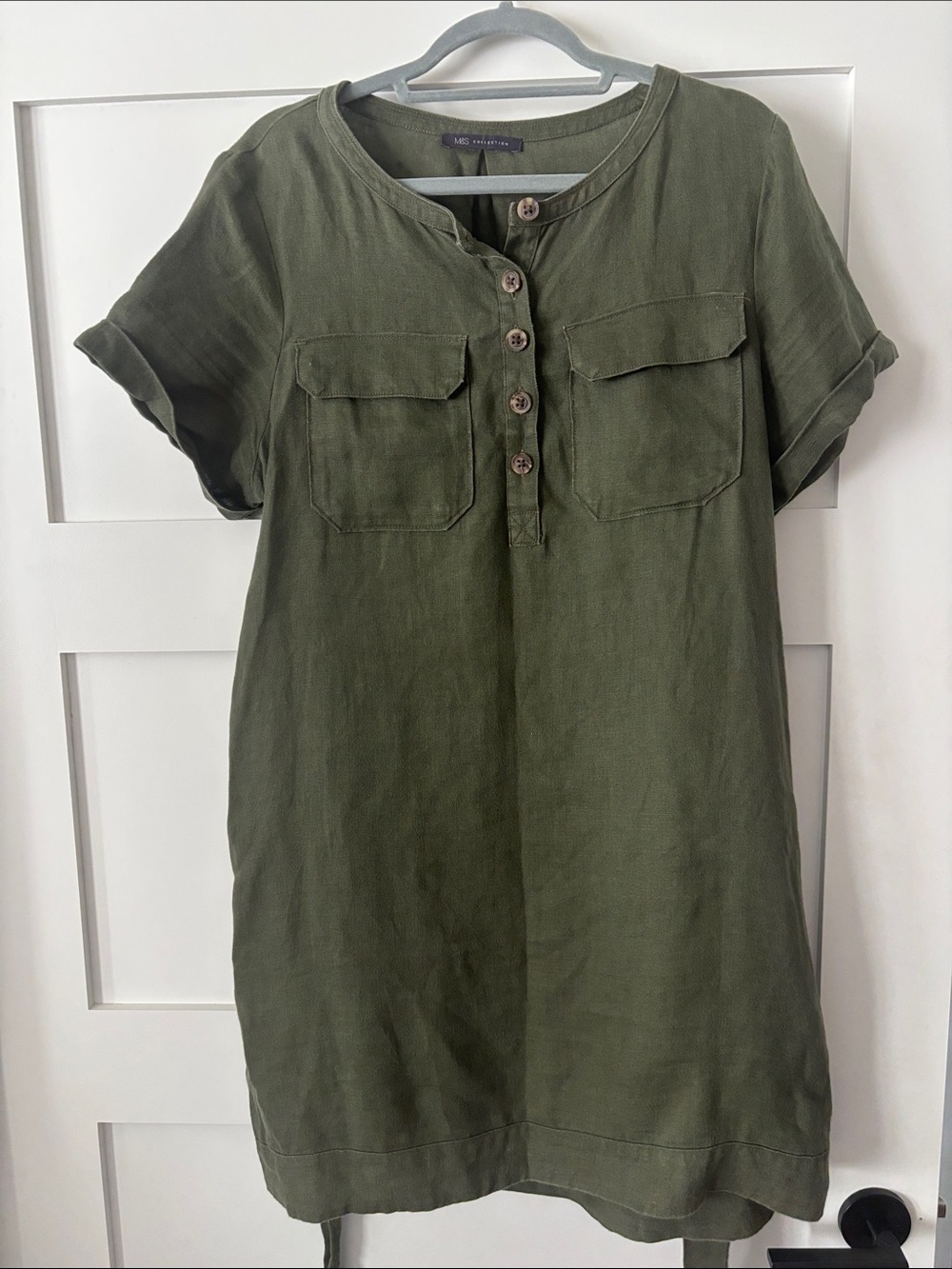 Marks & Spencer Olive Green Short Sleeve Linen Tunic Dress